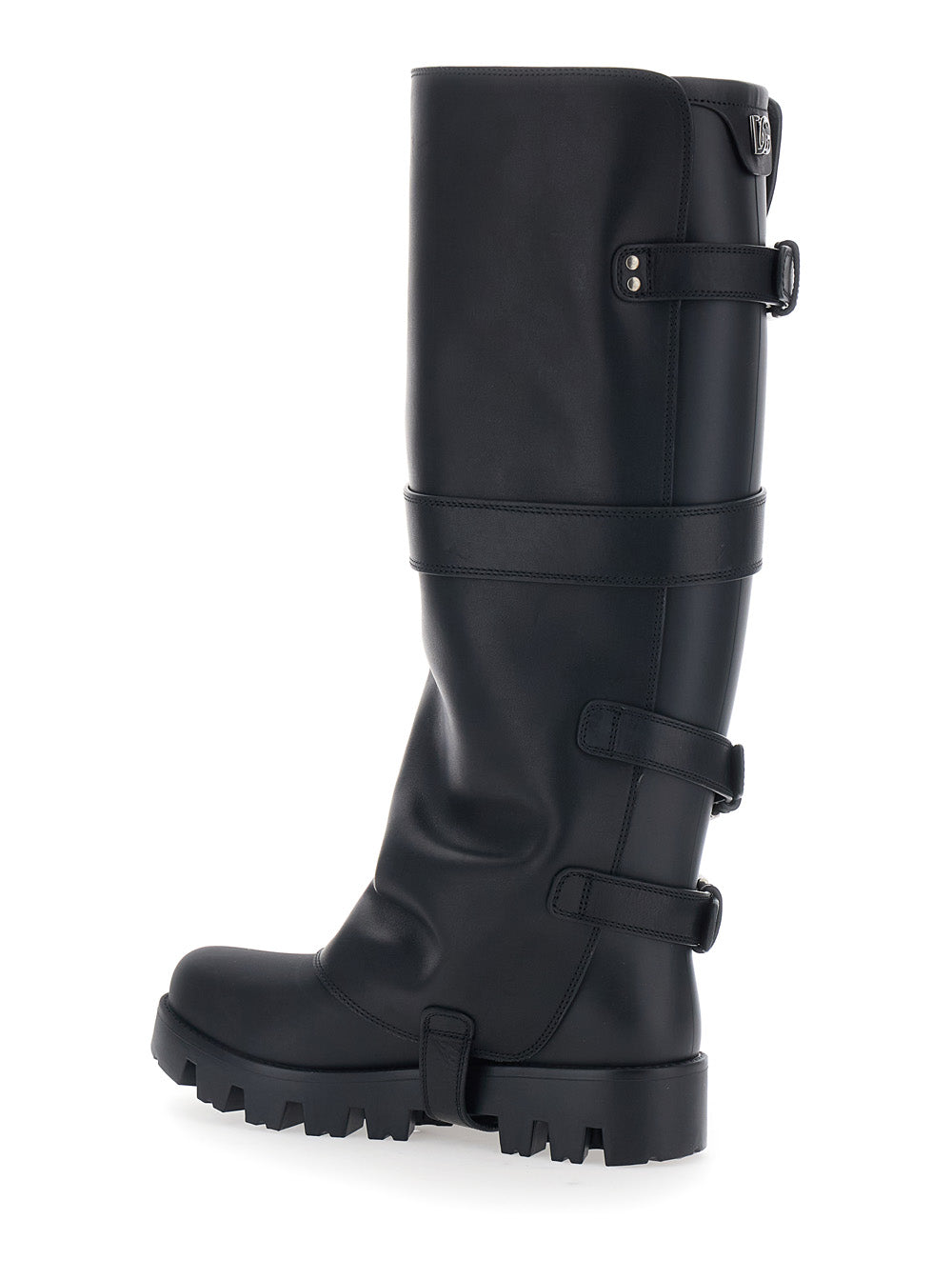 Dolce & Gabbana Women Black Ankle Boots With Adjustable Buckle Straps And Logo Plaque On The Back In Leather Woman