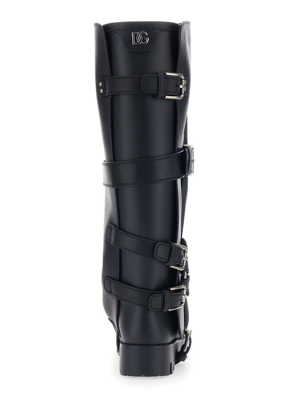 Dolce & Gabbana Women Black Ankle Boots With Adjustable Buckle Straps And Logo Plaque On The Back In Leather Woman