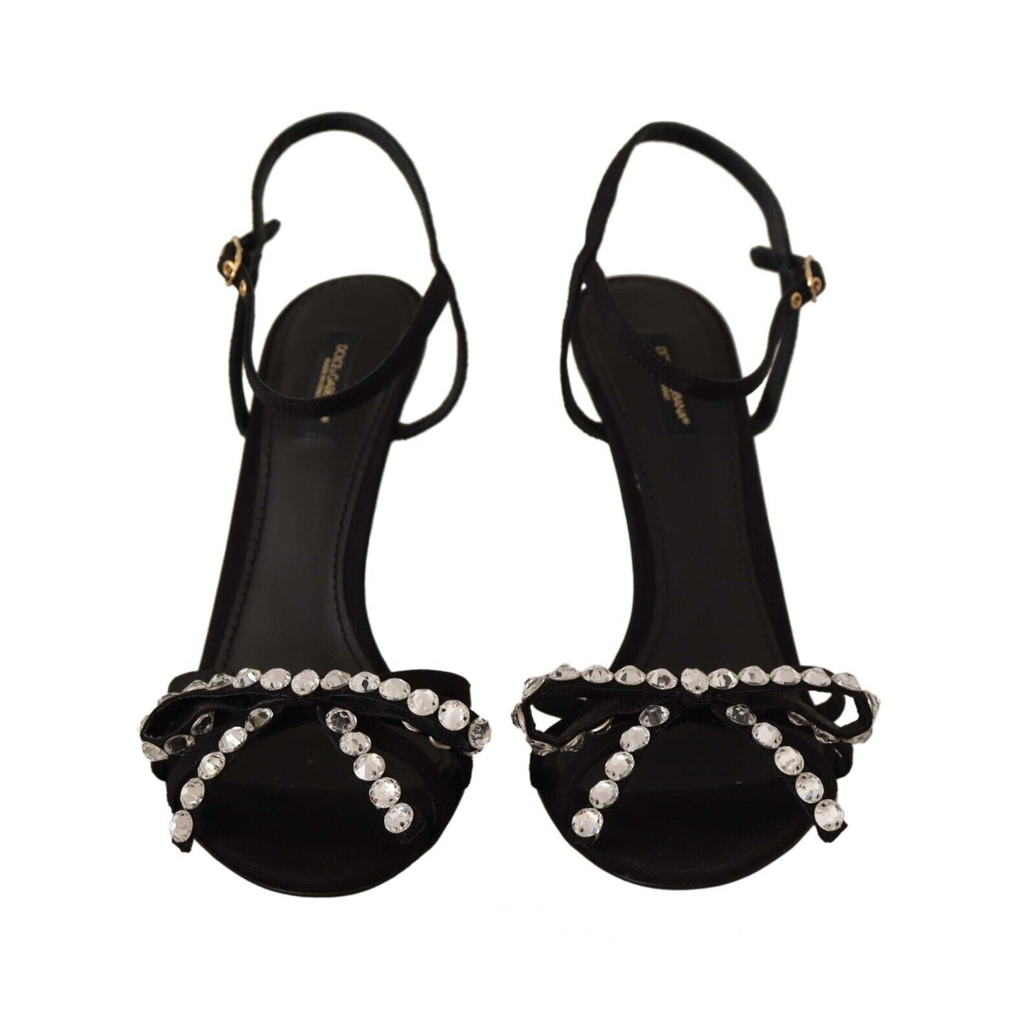 Dolce & Gabbana Black Crystals Ankle Strap Heels Sandals Women's Shoes