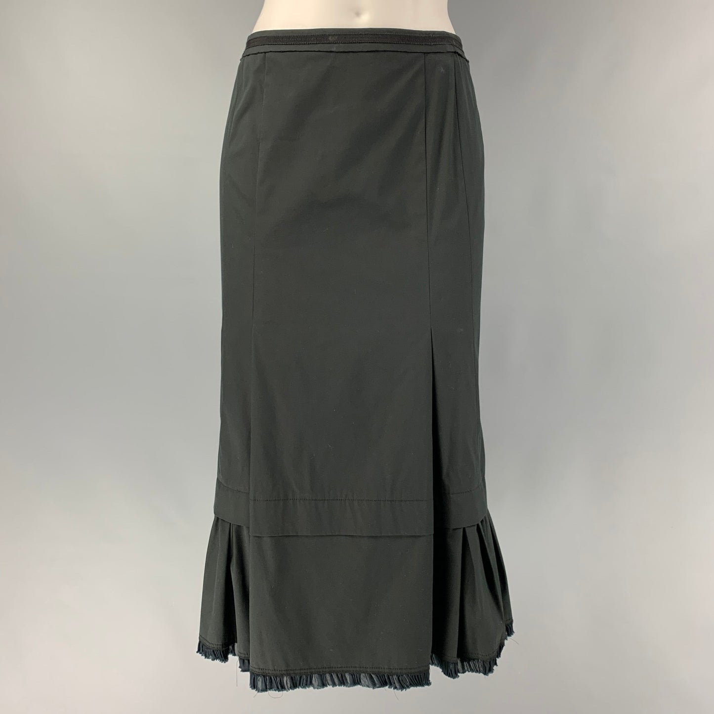 PRADA Size 4 Black Cotton Blend Solid Tulip Skirt