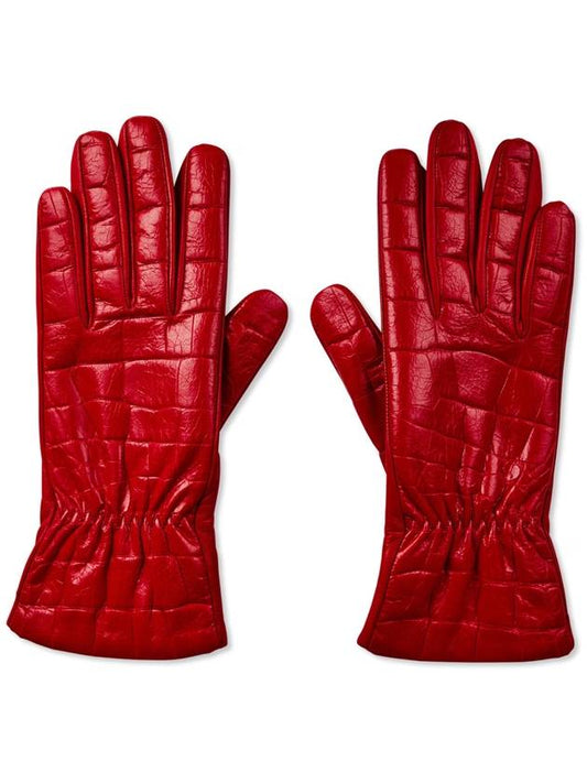 Bottega Veneta Croc Embossed Logo Leather Gloves