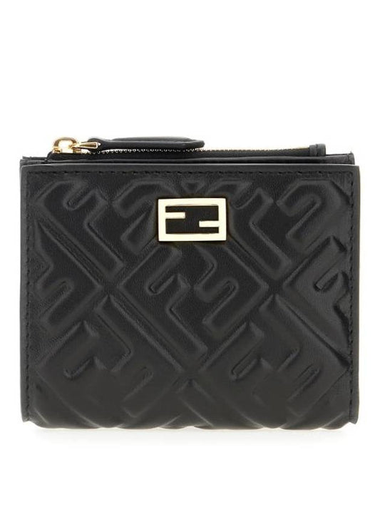 Fendi Slim Baguette Embossed FF Logo Half Wallet Black