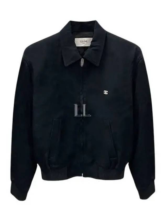 CELINE Triomphe Embroidered Rayon Twill Zip-Up Jacket Black