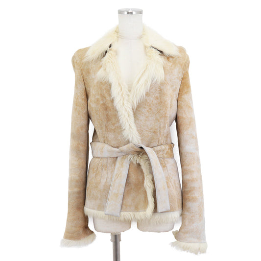 Gucci Shearling Belted Jacket Beige