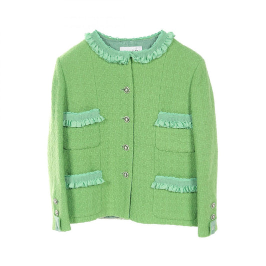 Chanel Wool Collarless Jacket Green