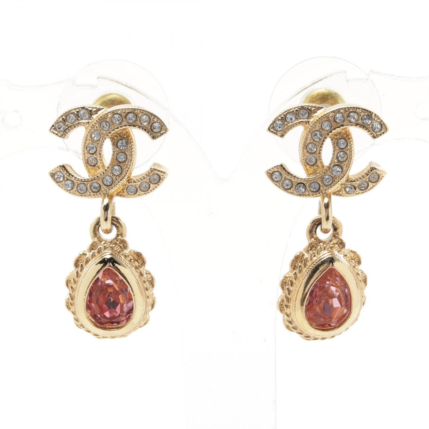 Chanel Coco Mark Earrings Gold Plated Rhinestone