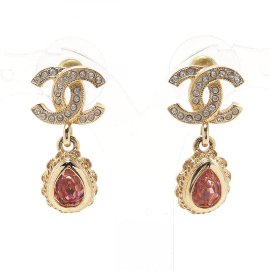 Chanel Coco Mark Earrings Gold Plated Rhinestone