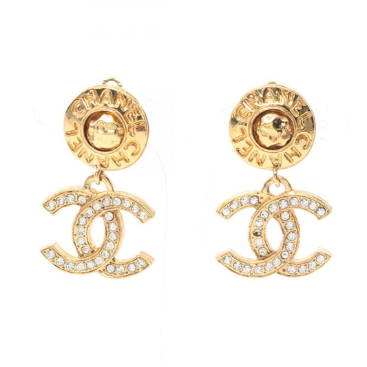 Chanel Coco Mark Earrings Gold Plated Rhinestone