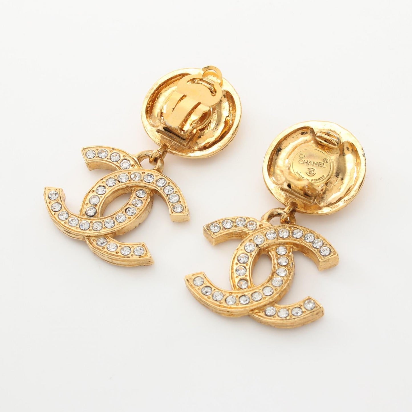 Chanel Coco Mark Earrings Gold Plated Rhinestone