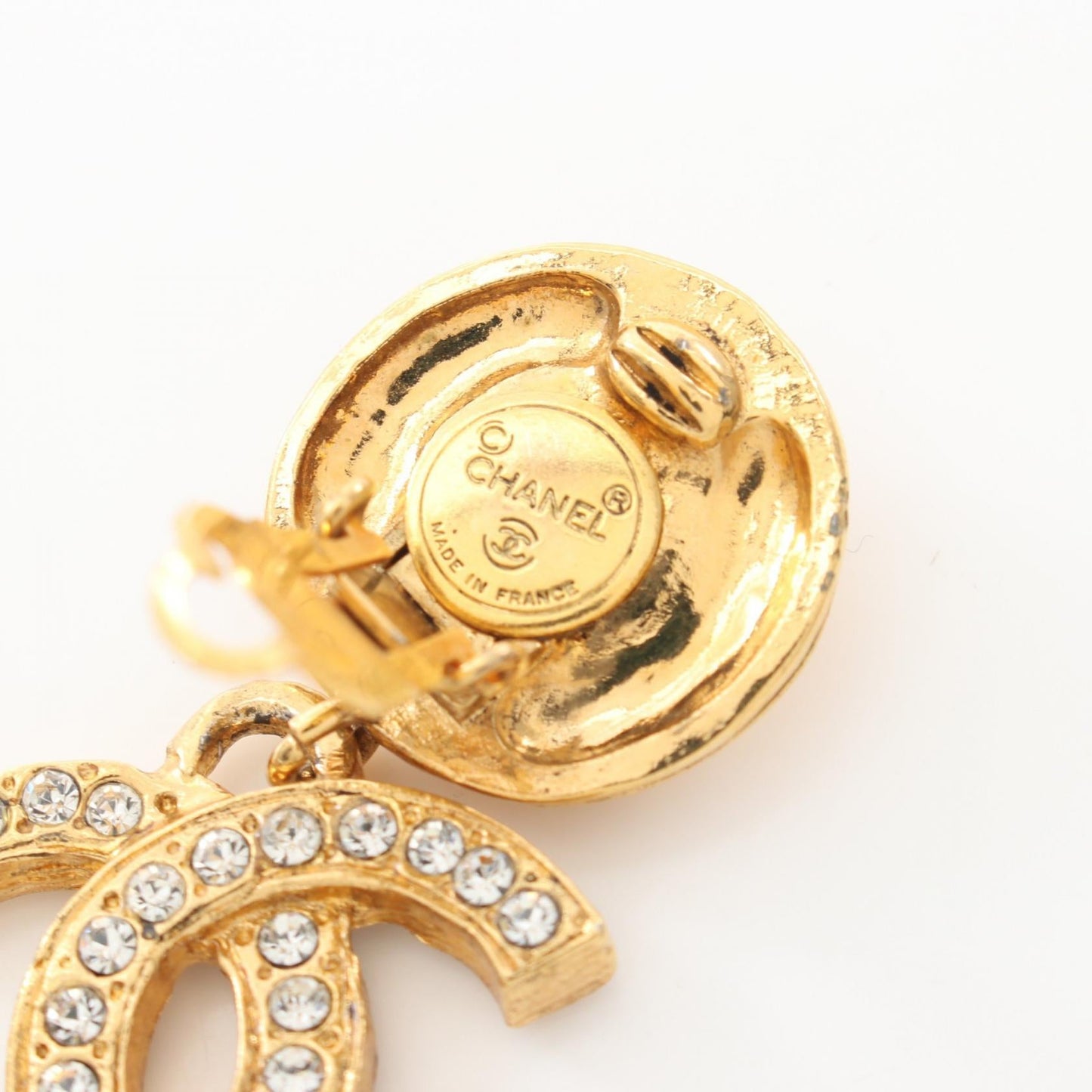 Chanel Coco Mark Earrings Gold Plated Rhinestone