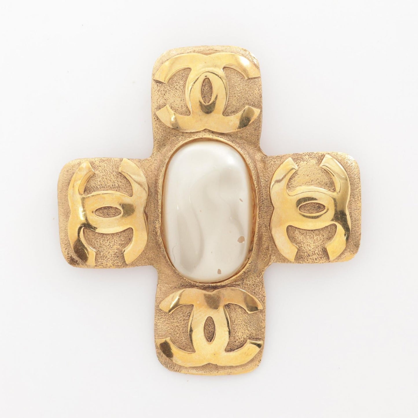 Chanel Coco Mark Brooch Gold Plated Faux Pearl