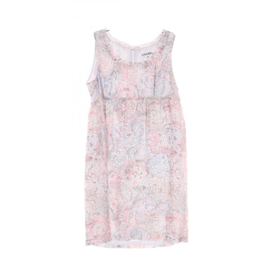 Chanel Camellia Silk Dress Gray Multicolor