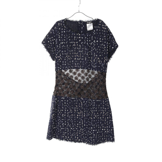 Chanel Cotton Polyester Dress Navy Multicolor