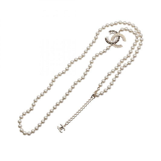 Chanel Coco Mark Necklace Gold Plated Faux Pearl