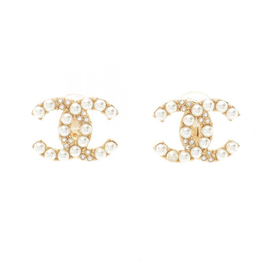 Chanel Coco Mark Earrings Gold Plated Faux Pearl
