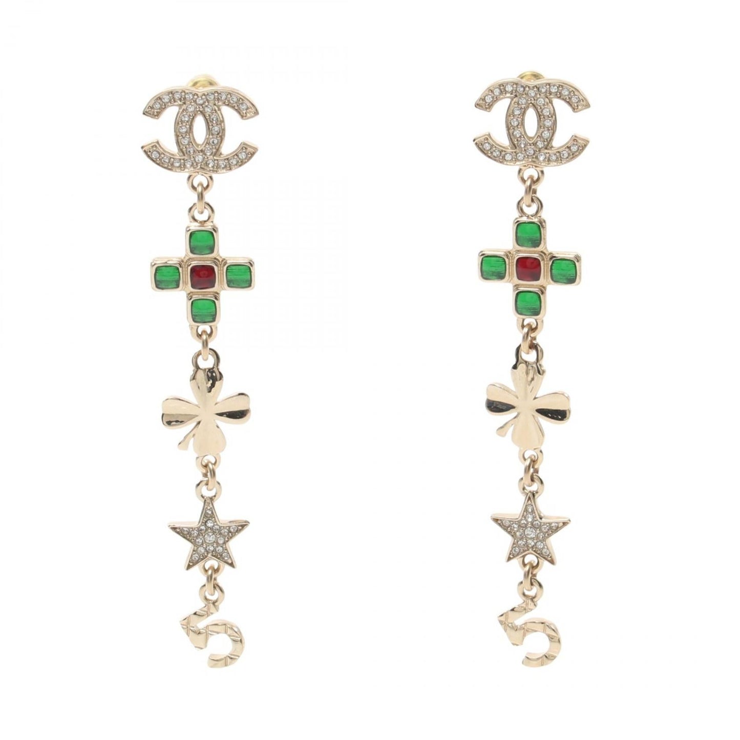 Chanel Coco Mark No.5 Earrings Gold Rhinestone