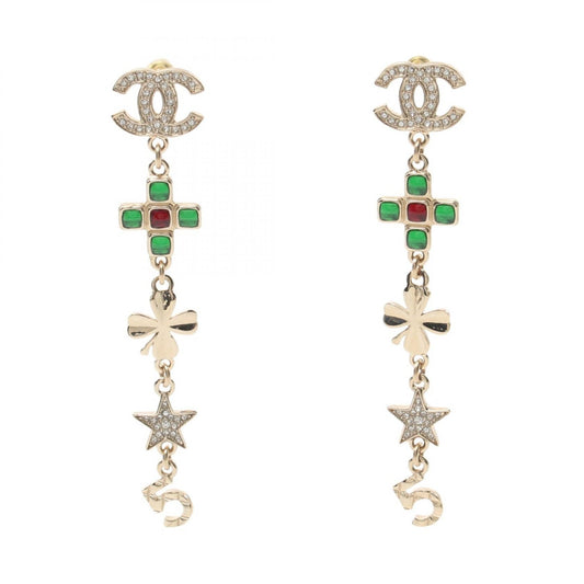 Chanel Coco Mark No.5 Earrings Gold Rhinestone