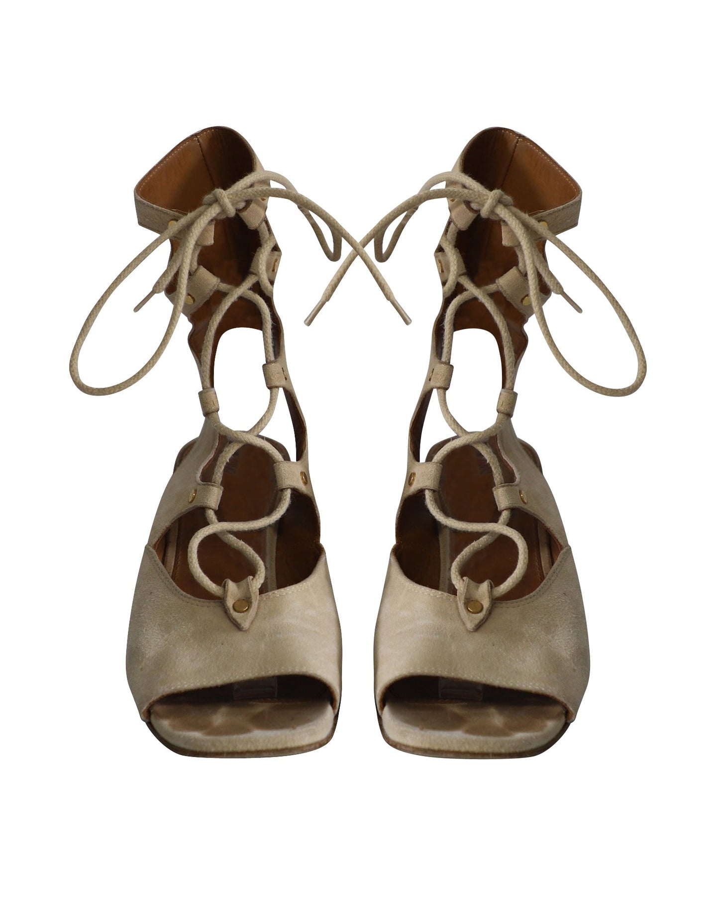 Chloe Foster Lace-Up Wedge Sandals in Nude Suede