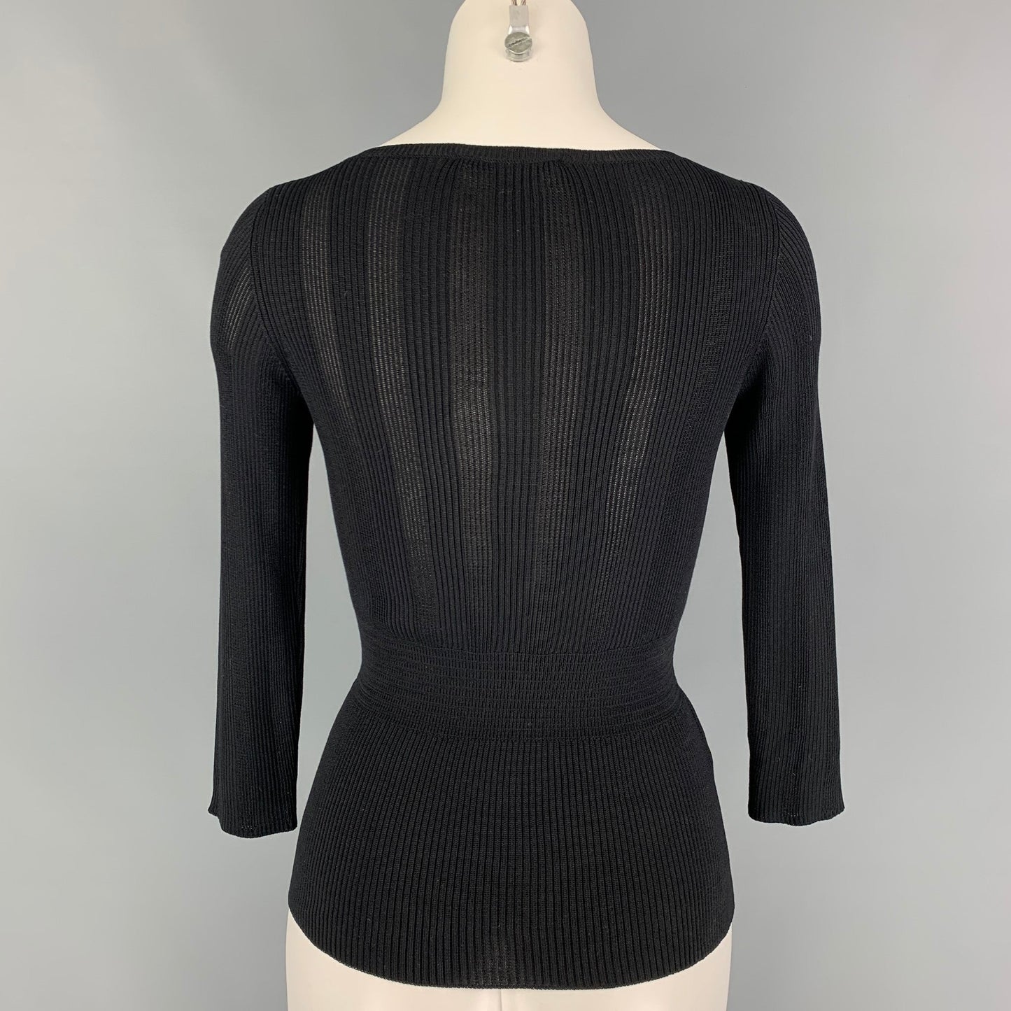 PRADA Size 4 Black Silk Ribbed Pullover