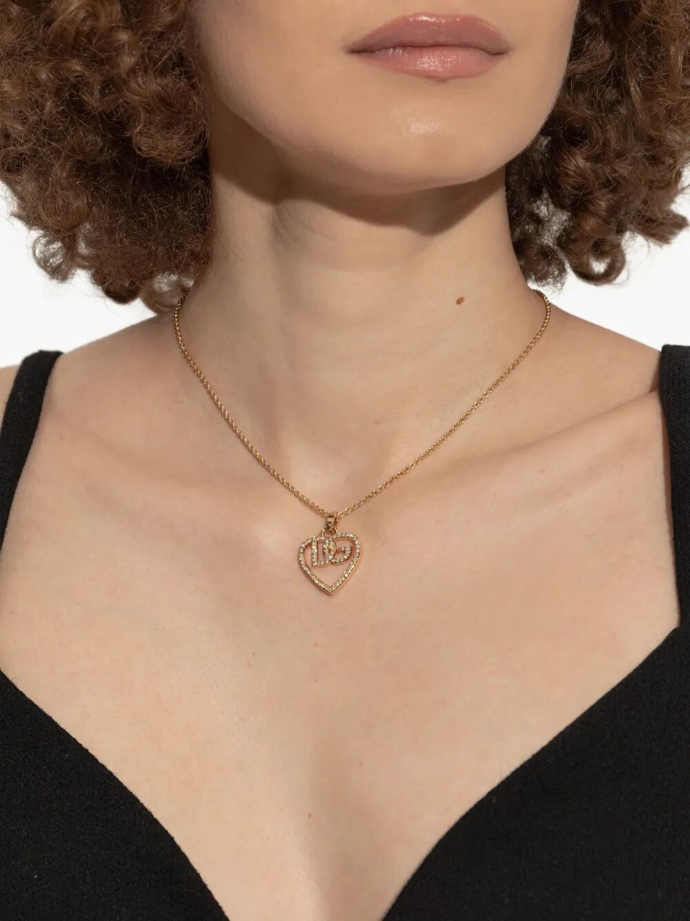 Dolce & Gabbana Women Heart And Logo Rhinestones Pendant Necklace