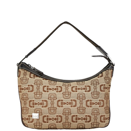 Gucci Horsebit Canvas Leather Shoulder Bag