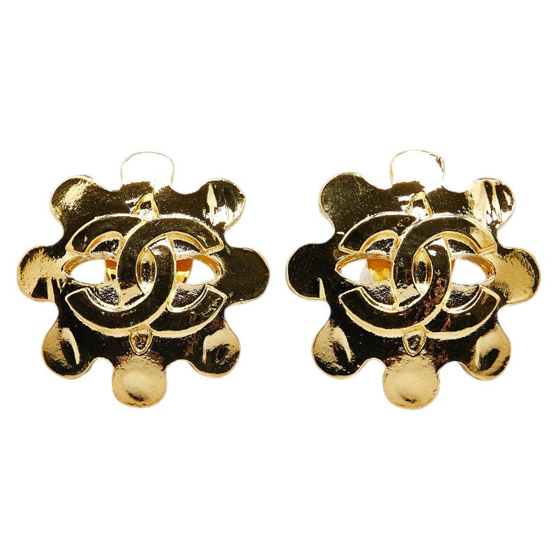 Chanel Vintage Coco Mark Flower Earrings Gold