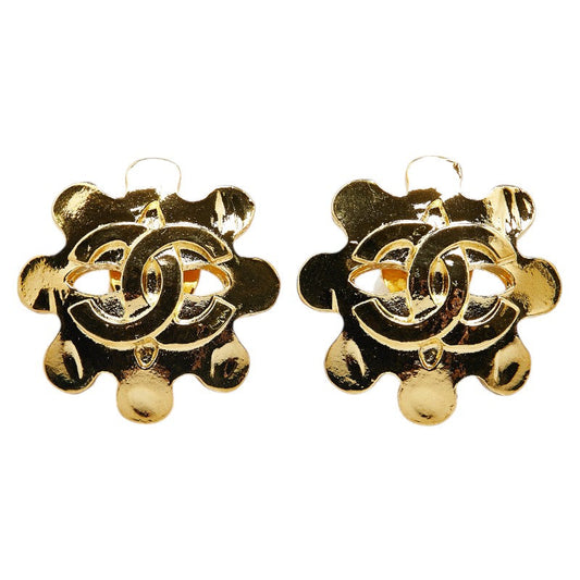 Chanel Vintage Coco Mark Flower Earrings Gold