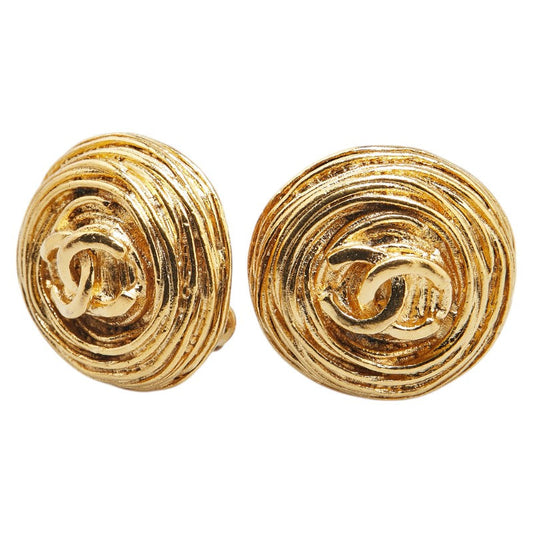 Chanel Vintage Coco Mark Round Earrings Gold