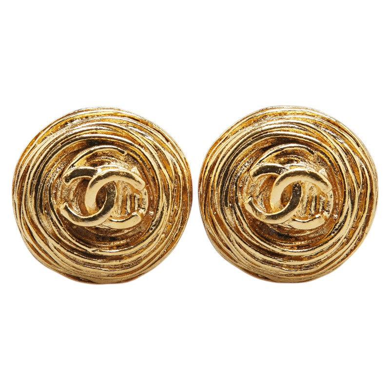 Chanel Vintage Coco Mark Round Earrings Gold