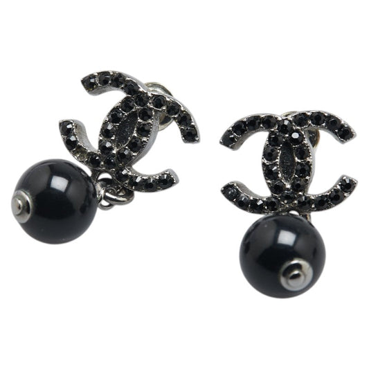Chanel Coco Mark Rhinestone Earrings Metal
