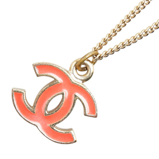 Chanel Coco Mark Necklace Red Gold Plated