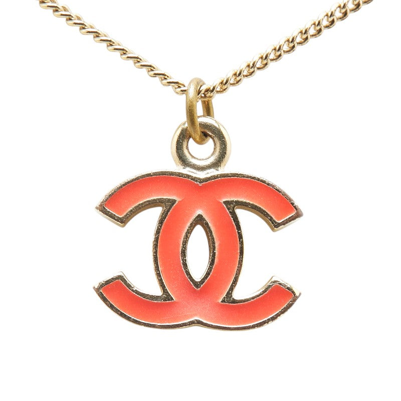 Chanel Coco Mark Necklace Red Gold Plated