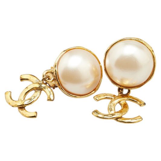 Chanel Vintage Coco Mark Faux Pearl Earrings