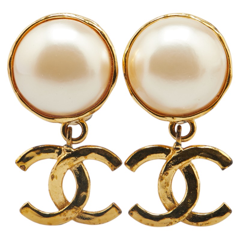 Chanel Vintage Coco Mark Faux Pearl Earrings