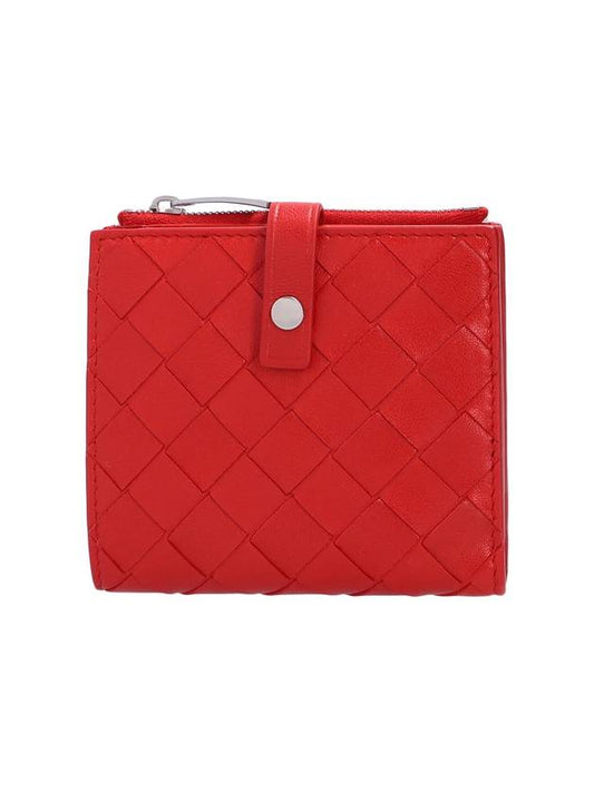 Bottega Veneta Intrecciato Zipper Half Wallet Red