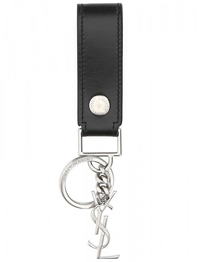 Saint Laurent Monogram Leather Key Holder Black Silver
