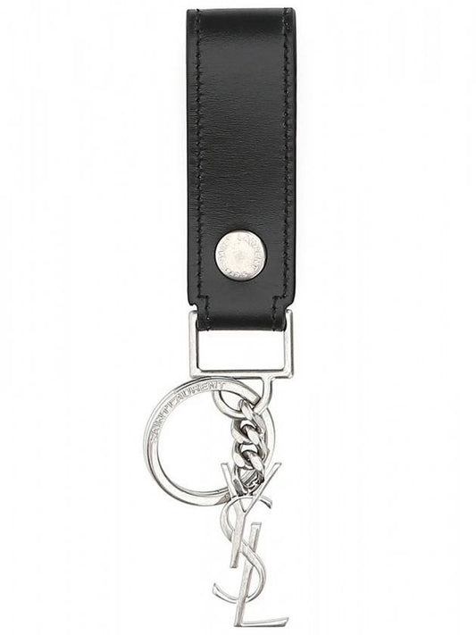 Saint Laurent Monogram Leather Key Holder Black Silver