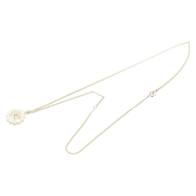 Chanel Coco Mark Chain Necklace Gold Plated Pearl