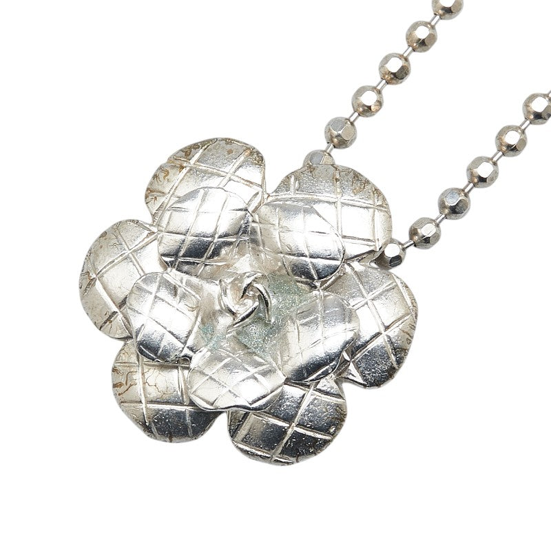 Chanel Camellia Necklace Silver Metal