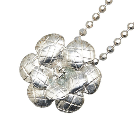 Chanel Camellia Necklace Silver Metal