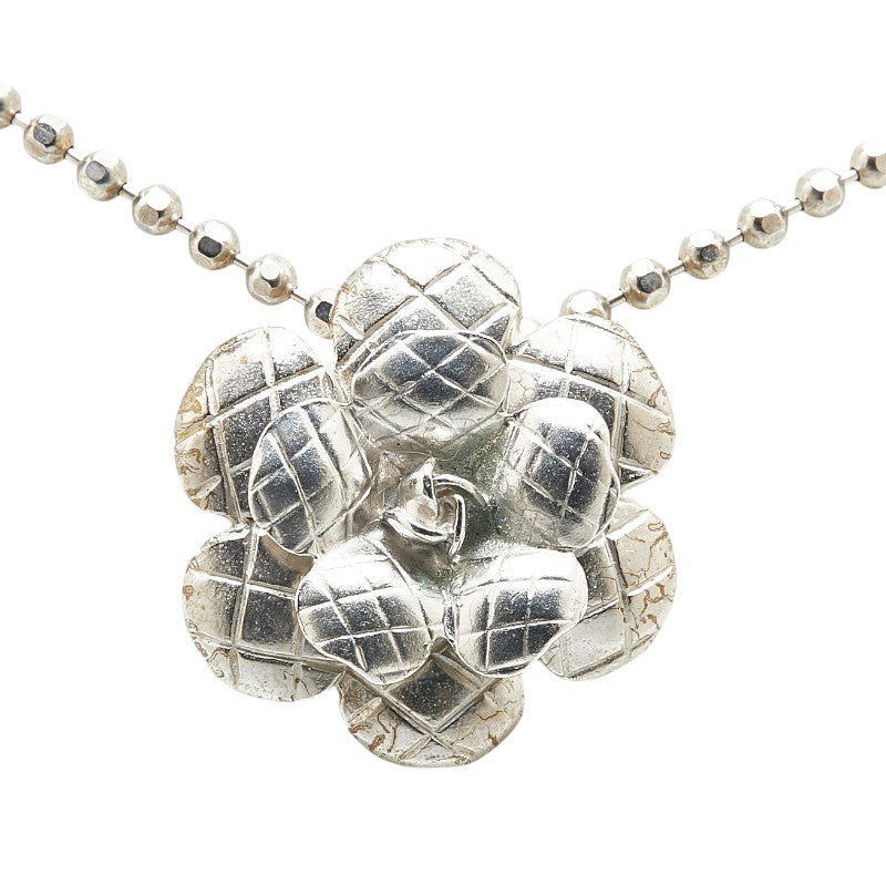 Chanel Camellia Necklace Silver Metal
