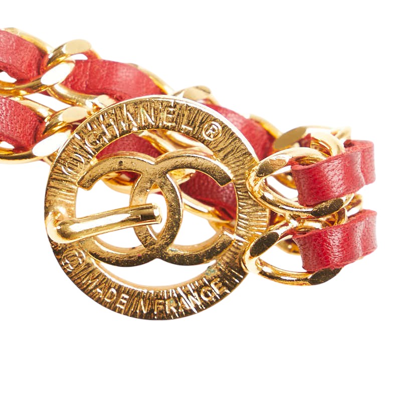 Chanel Coco Mark Double Chain Belt Gold Red