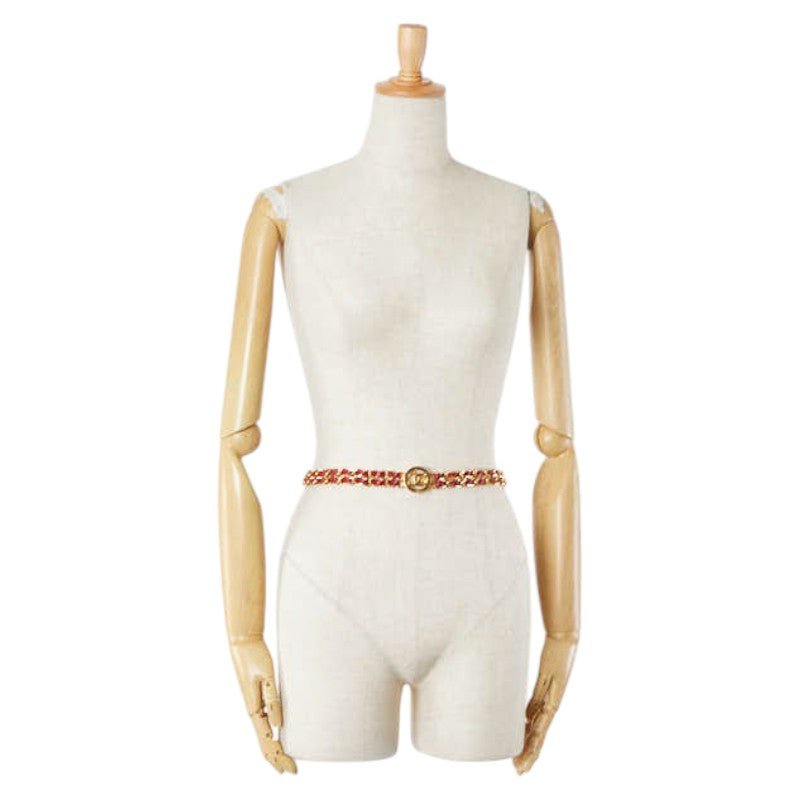 Chanel Coco Mark Double Chain Belt Gold Red