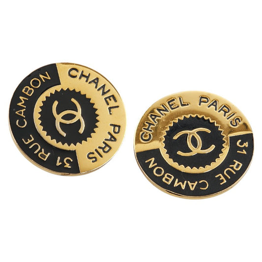Chanel Coco Mark Cambon Earrings Gold Black