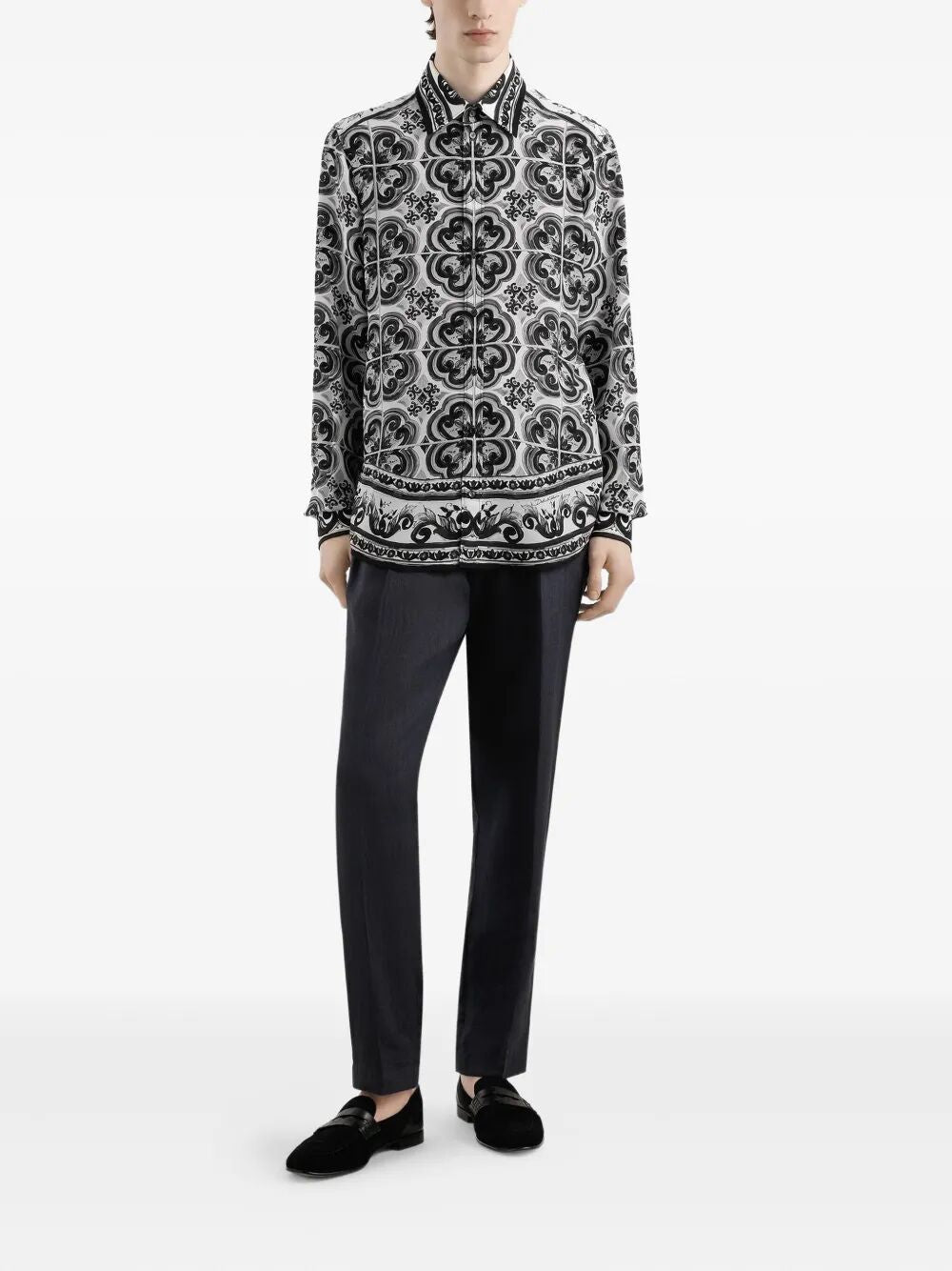 Dolce & Gabbana Men Majolica-Print Silk Shirt