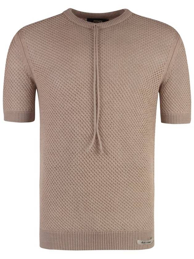 Fendi Mesh Ribbed Wool Knit Top Beige