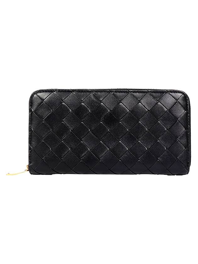 Bottega Veneta Intrecciato Zipper Around Long Wallet Black