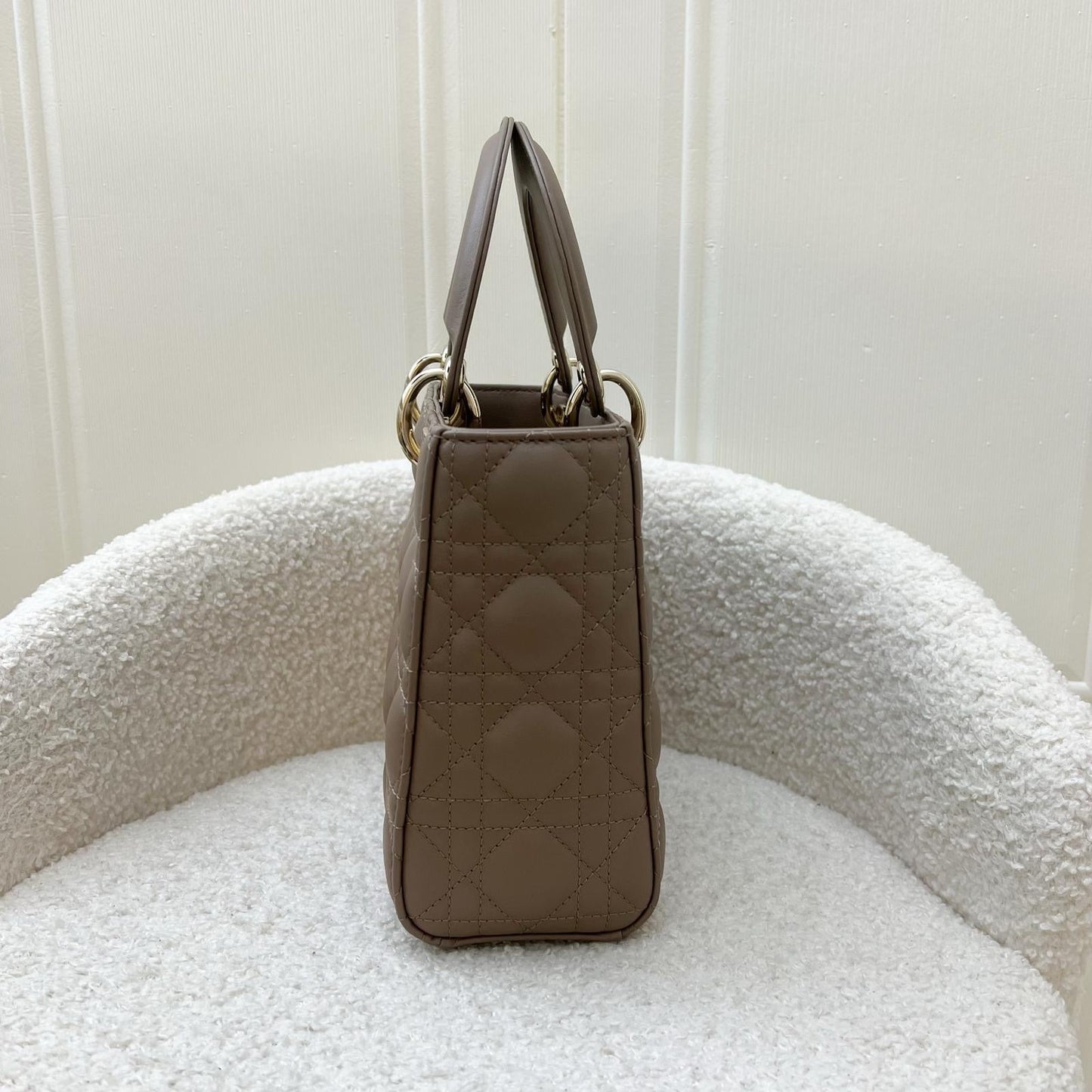 Dior Lady Dior ABCDior Small Bag in Warm Taupe Lambskin and LGHW