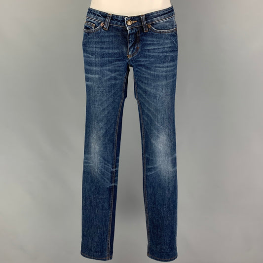 DOLCE & GABBANA Size 0 Blue Cotton Contrast Stitch Straight Jeans