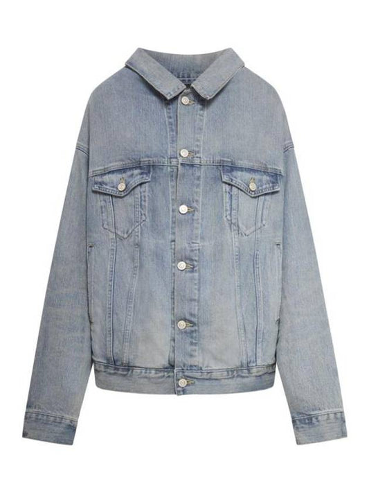 Balenciaga Off-Shoulder Denim Jacket Blue